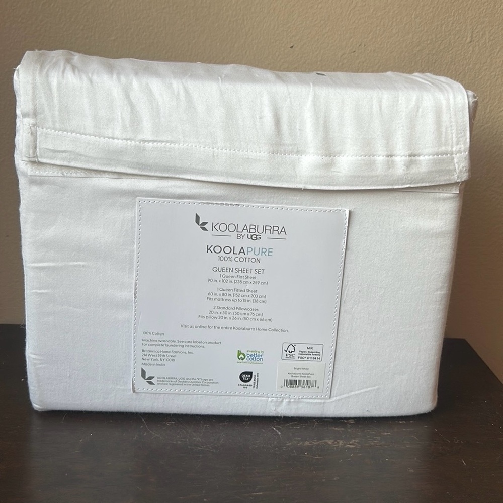 Koolaburra by UGG Koolapure Queen Sheet Set White Cotton Bedding New - Picture 2 of 3